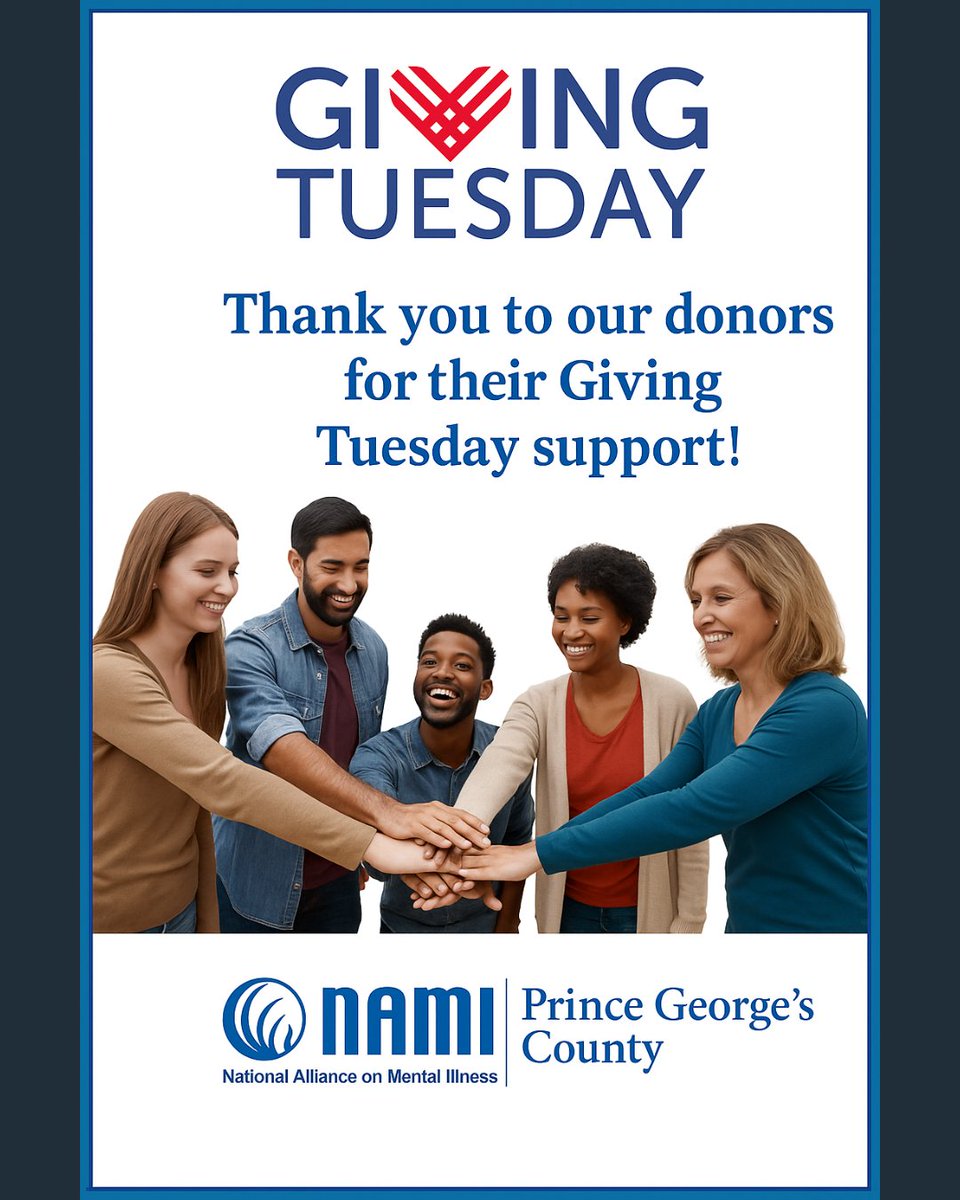 Our hearts are still full from #GivingTuesday. 💙
To every donor, partner, and friend who gave or helped spread the word - thank you. Your support strengthens NAMI Prince George’s County and the community we serve every day.
#NAMIPGC #ThankYou #EndTheStigma #CommunityStrong