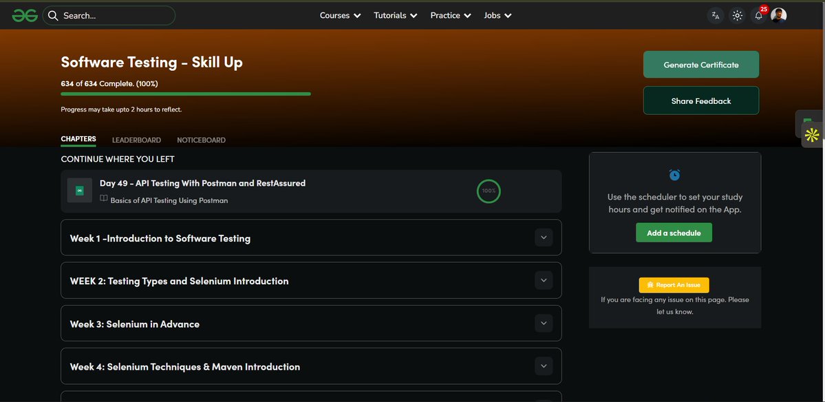 Dhyeychauhan3's tweet image. 🎉 Last day of my #SoftwareTesting #QA
SkillUp Journey with @geeksforgeeks 🚀

🧠 Completed the full testing track — Manual, Automation, Selenium, TestNG, Maven, Jenkins &amp;amp; API Testing

Grateful for the learning! 🙌

#skillupwithgfg #nationskillup

🔗 lnkd.in/gMiiW3_n