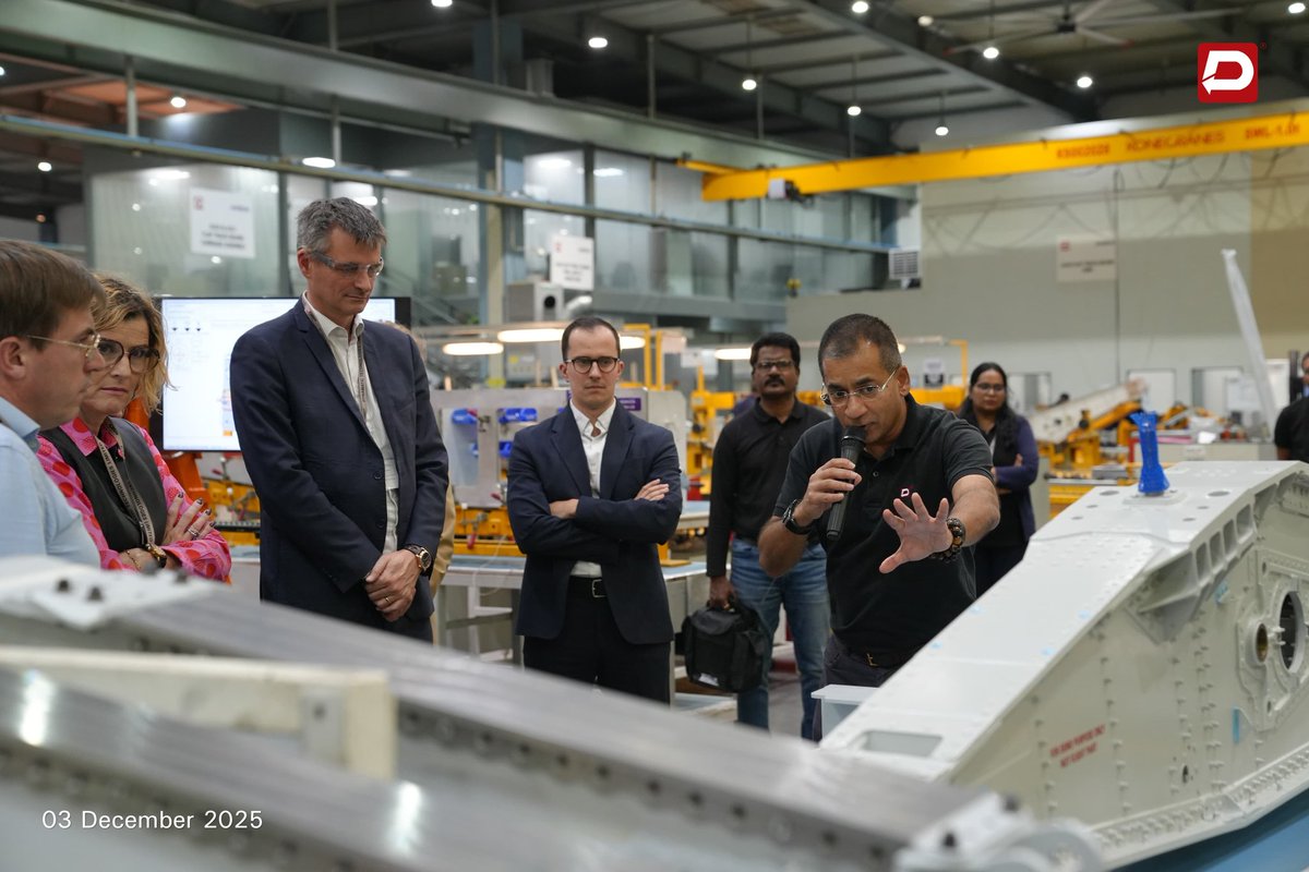 DynamaticTech's tweet photo. We are honoured to host Andre Bourdais, SVP and Head of Manufacturing Engineering CoC, Airbus Commercial (OM), along with the Airbus Senior Management Team at our facility this week as part of their India visit. This engagement underscores our continued collaboration and shared commitment to advancing aerospace manufacturing excellence. 
#Airbus