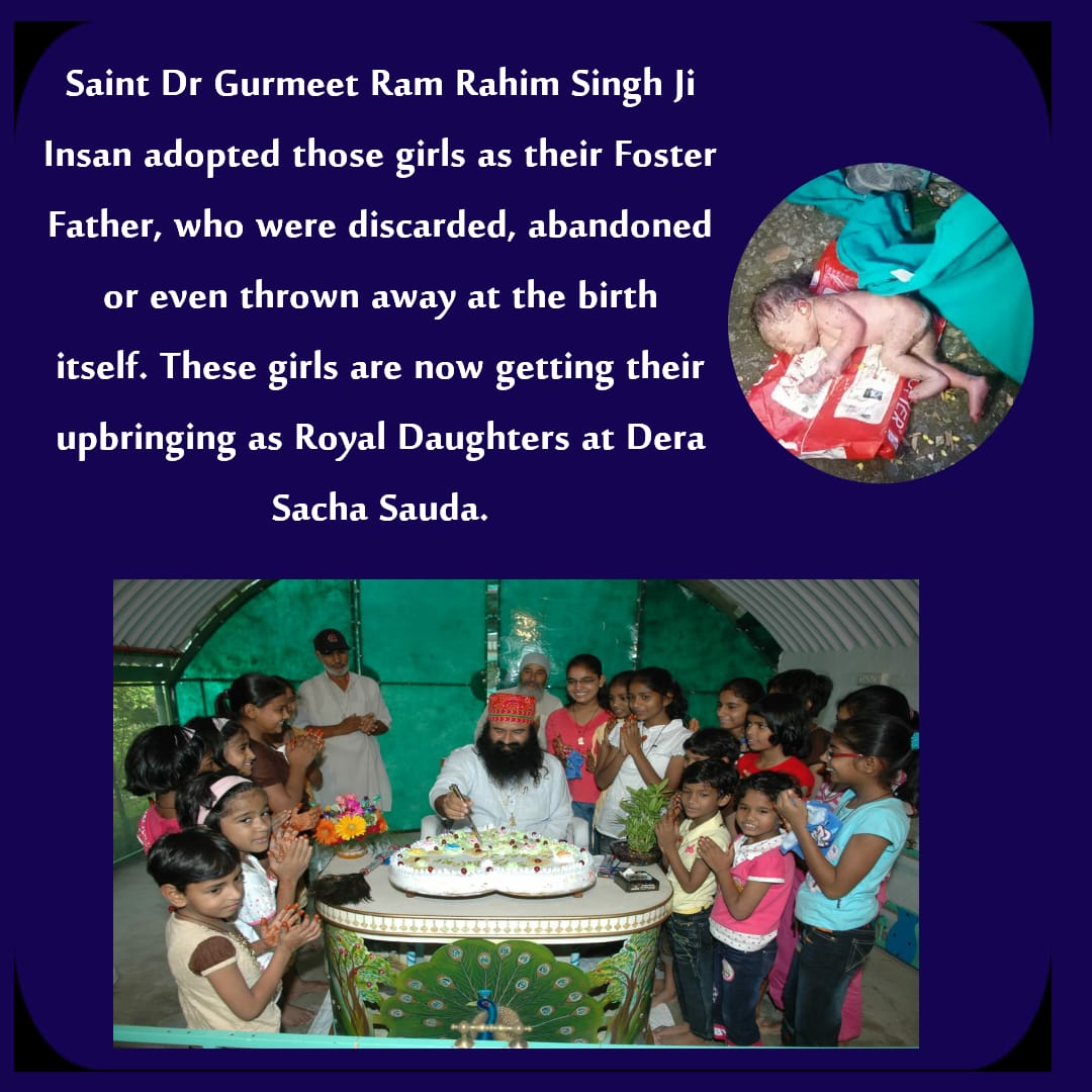 "Shahi Betiya" Name given by Saint Gurmeet Ram Rahim Ji to those girls who were thrown by their own parents are now living a Royal Life in Dera Sacha Sauda and are honoured as Royal Daughters.
#StopFemaleFoeticide