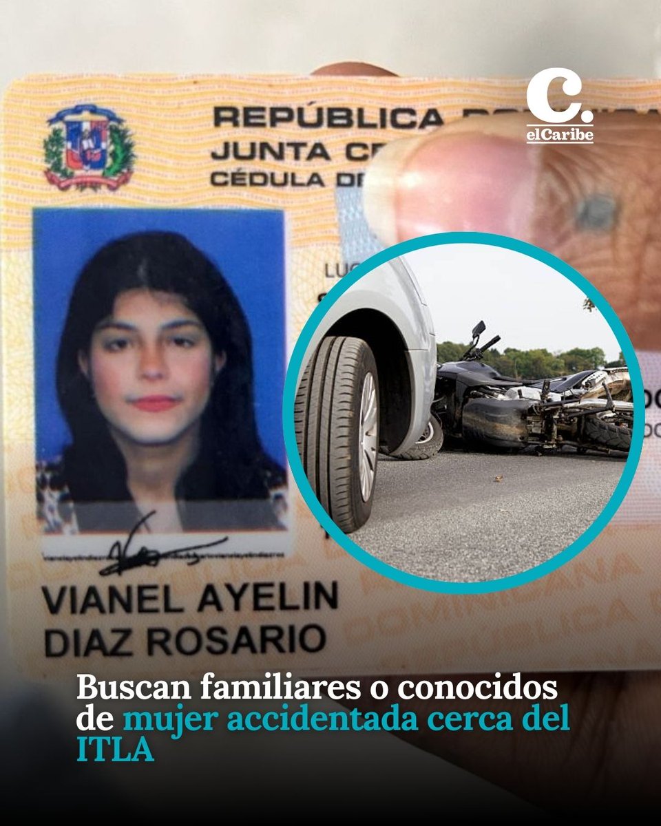 Se busca a sus familiares o conocidos.

Esta joven sufrió un accidente cerca del ITLA y está recibiendo atención en el Hospital Darío Contreras, si la reconoces, por favor comunícate o comparte esta información.
#elCaribe #elCaribe #accidenterd