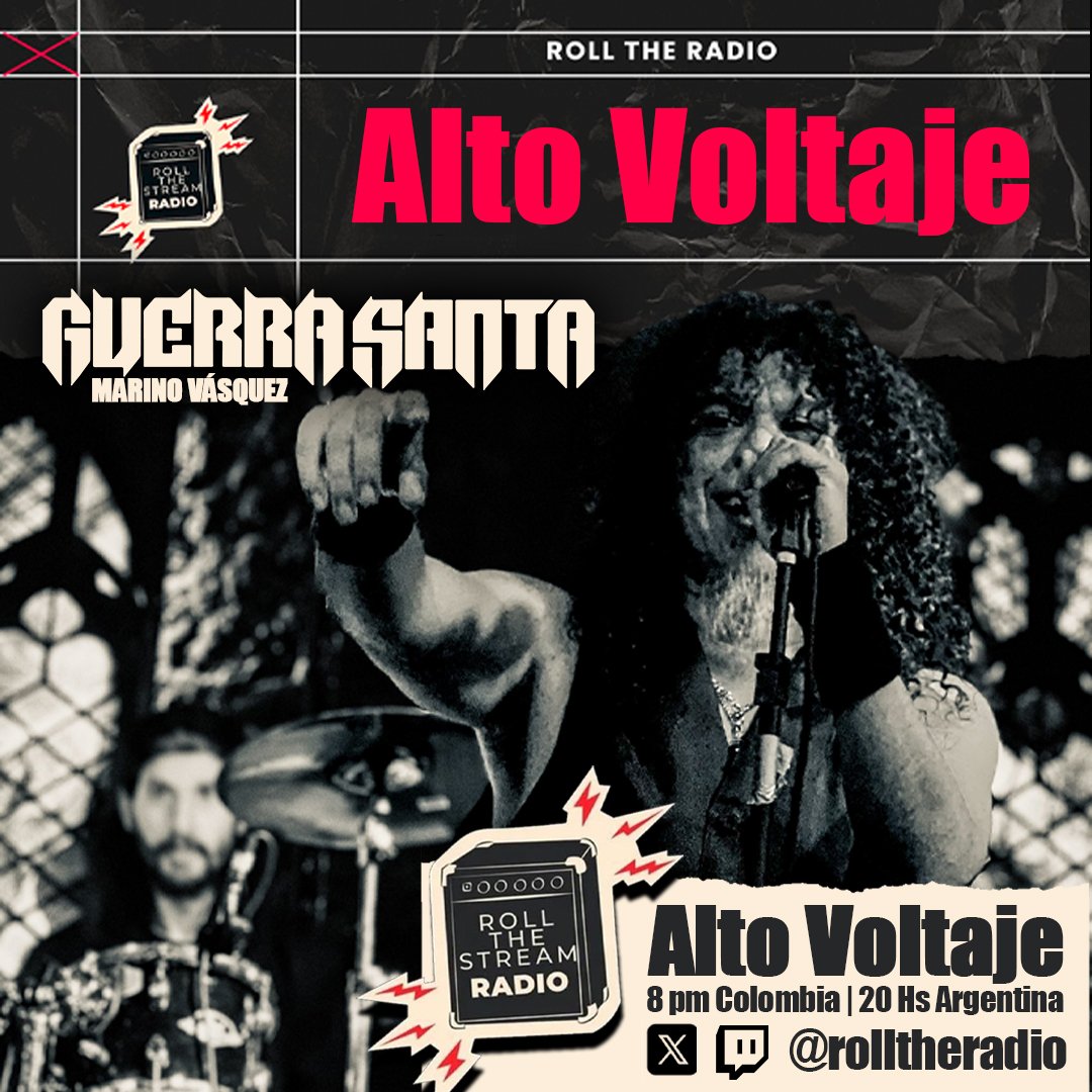 guerrasantaband's tweet photo. Jueves 04 de Diciembre estaremos en el programa ALTO VOLTAJE de Colombia en @RollTheRadio 8:00 PM Colombia, 22 Hs Argentina a través de X y Twitch
.
.
.
.
#LIVE #streaming #guerrasanta #altovoltaje #rolltheradio #marinovasquez https://t.co/Xp8lV3NDt2