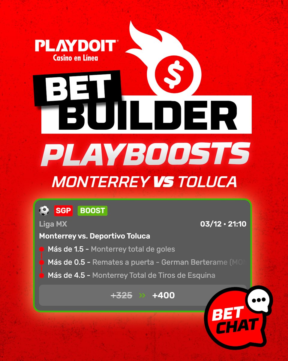 Ojo que también hay BET BUILDER PLAYBOOSTS para el Monterrey vs Toluca 🔥

¿Cuál meten?