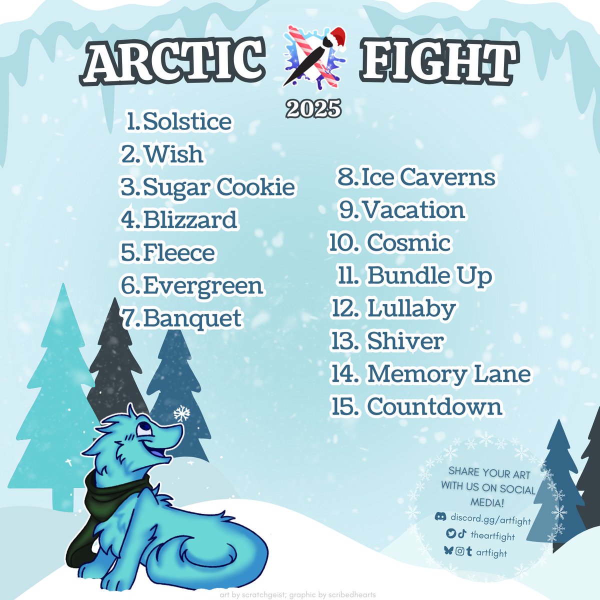 theartfight's tweet photo. It's ARCTIC FIGHT TIME! 

Create artwork that follows one of our prompts or palettes (or both, if you fancy!) and submit it to the form below to receive a site achievement for participating in Arctic Fight! ❄️🦌  

Share your work by using the #ArcticFight2025 tag! https://t.co/xsMd6RpTqD