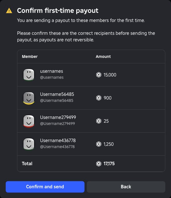 Bloxy_News's tweet image. Roblox has released a bunch of new updates to managing Group Payouts, including sending to multiple users with CSV files, additional management permissions, and more.

You can also now transfer an experience from one Group to another Group.

devforum.roblox.com/t/4114133