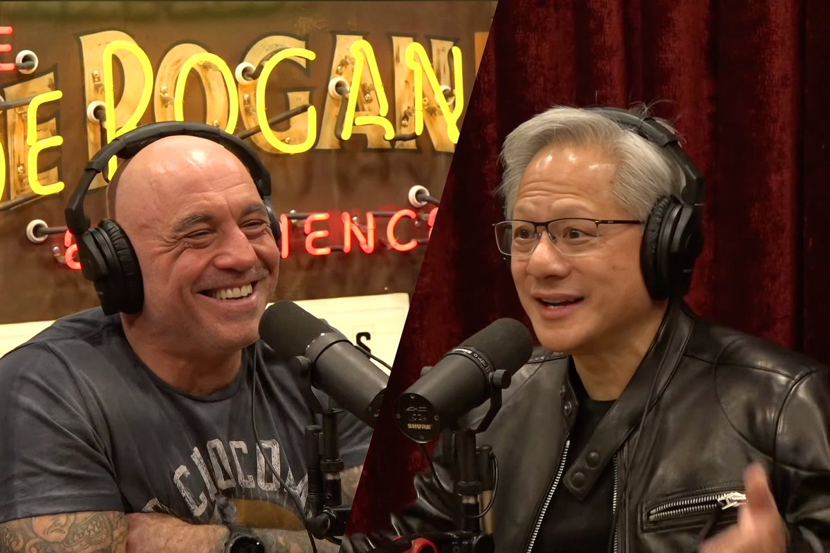 nvidia's tweet image. From early gaming PCs to AI factories, NVIDIA CEO Jensen Huang walks through the real story behind his growth and NVIDIA’s growth, and where he thinks AI goes next.

Full conversation with @joerogan out now: nvda.ws/4oyt28k