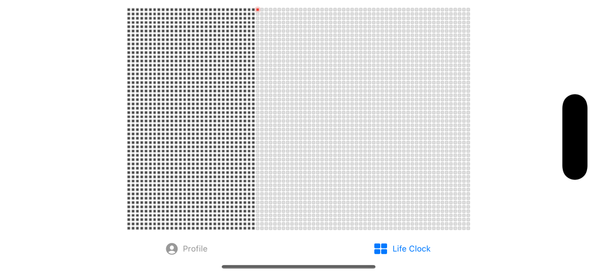 codec501's tweet photo. I built a minimalist iOS widget that shows your life progress (based on birthdate + life expectancy).

It’s inspired by memento mori and the idea that seeing your life in a simple visual can make you live more intentionally.

4 weeks from idea → App Store approval.

Screenshots 👇

#iOSDev #IndieDevs