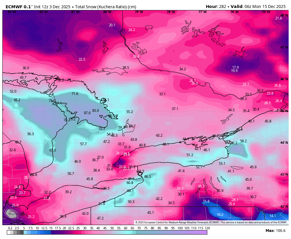 WxOntario1's tweet image. As expected...a parade of Alberta Clippers are expected next week

The latest 🇪🇺 model shows at least 3 Clippers racing through Southern #Ontario next week

After they depart, Lake Effect Snow is expected across the snowbelts

10 day snowfall below (take with a grain of salt)...
