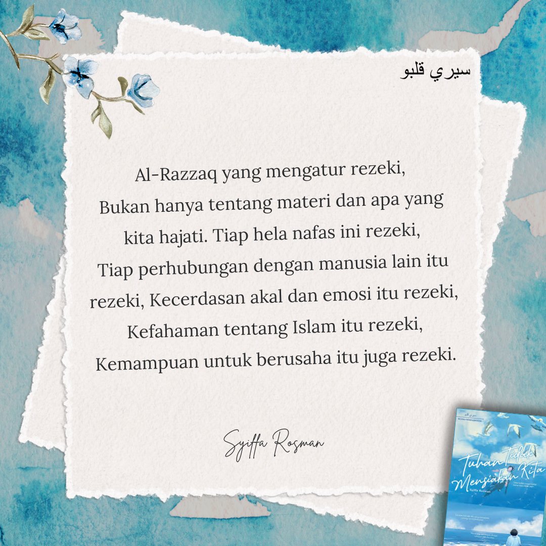 Rezeki itu luas. Usaha menjemput rezeki juga satu rezeki yang tidak akan disia-siakan.  ᡣ𐭩 •｡ꪆৎ ˚⋅

📖Tuhan Tidak Mensiakan Kita, Syiffa Rosman
shop.gempakstarz.com/product/p-bm-o…