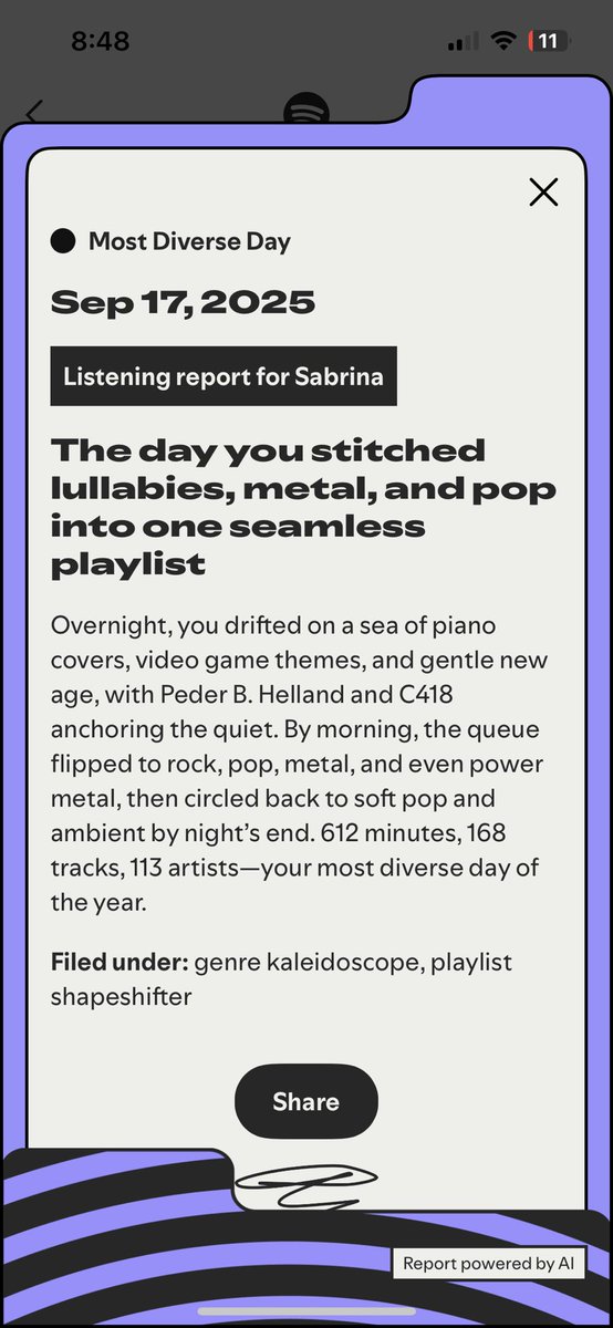 Aw man, my sleep playlist ruined my Spotify wrap up this year 😭 It’s an album of just instrumentals &amp; I turn it on basically every night to sleep to, so no wonder it dominated, but damn I wish I could’ve seen the music I listen to when I’m conscious 😂