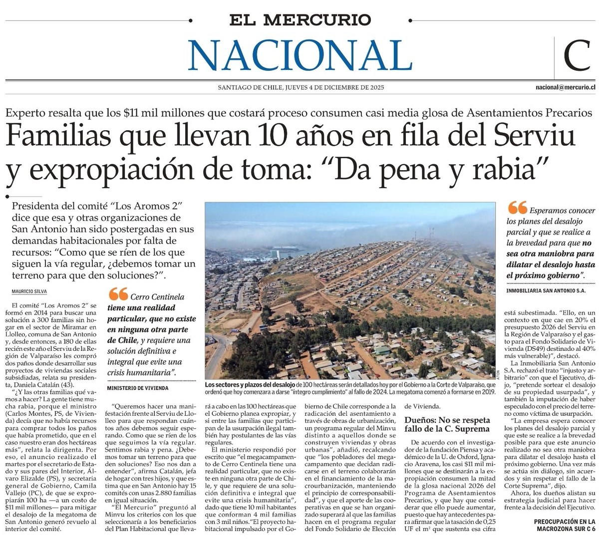 📰 Expropiación a toma de San Antonio:

🔴 Familias que llevan 10 años en fila del Serviu y expropiación de toma: "Da pena y rabia"