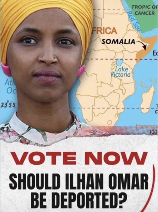 StandUpForTrmp's tweet image. Should Ilhan Omar be deported ? 

A. Yes - per Trump ! 
B. No
C. Tired of politics?