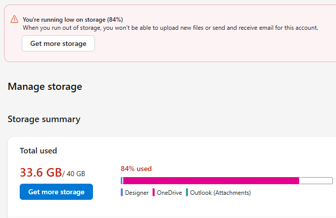 pturpie's tweet photo. Why does @OneDrive insist on nagging me about running out of space on every device I use, when I have more space available than the current free accounts are given? https://t.co/8zKMjVzKz3
