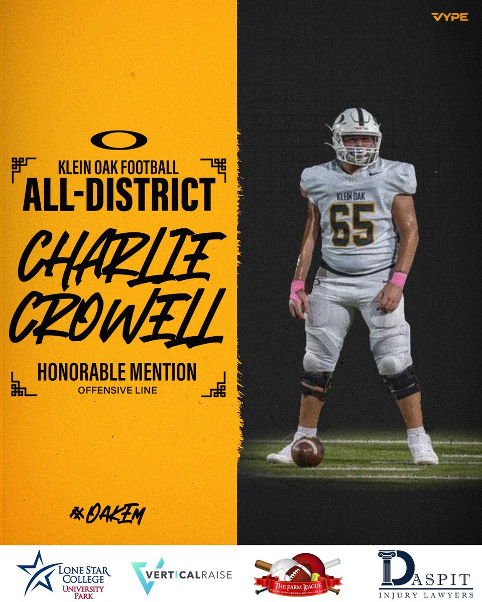 KLEINOAKFB's tweet image. BIG COUNTRY🤠

Congrats to Charlie Crowell on receiving Honorable Mention All-District honors!

#OakEm #thecOde