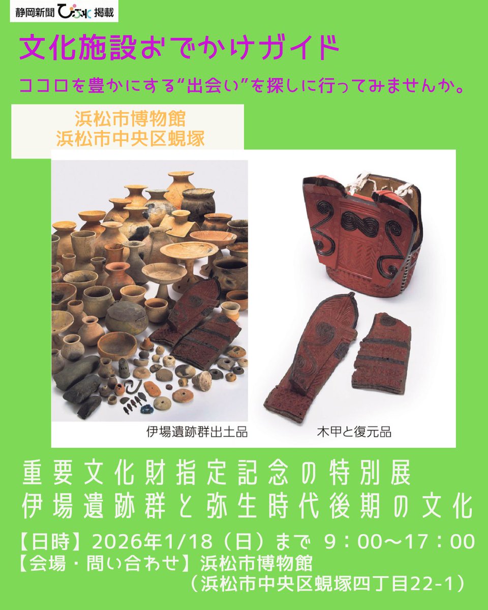 静岡新聞びぶれ さんが、 特別展「伊場遺跡群と弥生時代後期の文化」を
