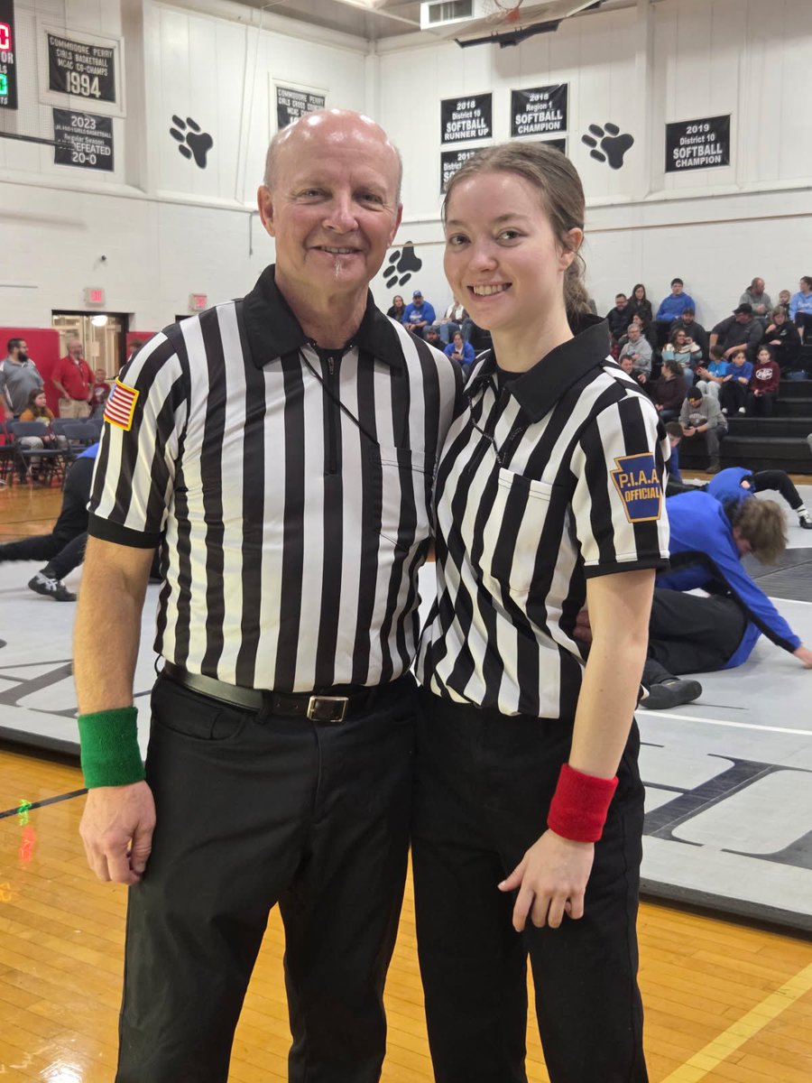 BobGreenburg's tweet photo. Mercer’s Eric and Jillian Mount, Father and Daughter, officiated a wrestling match tonight!! https://t.co/Fhs8TJGiKr