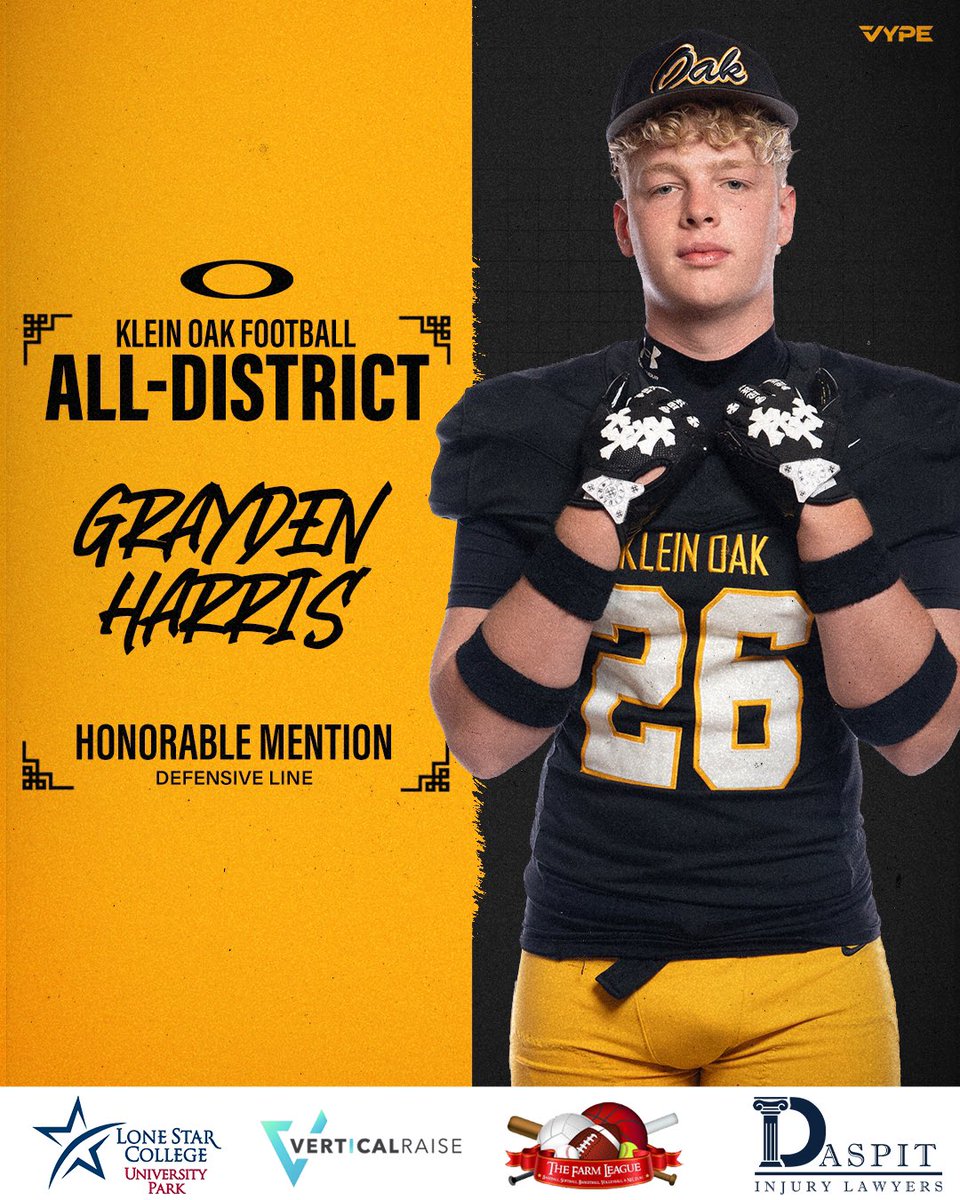 KLEINOAKFB's tweet image. G-SIZZLE🔥

Congrats to Grayden Harris on receiving Honorable Mention All-District honors!

#OakEm #thecOde