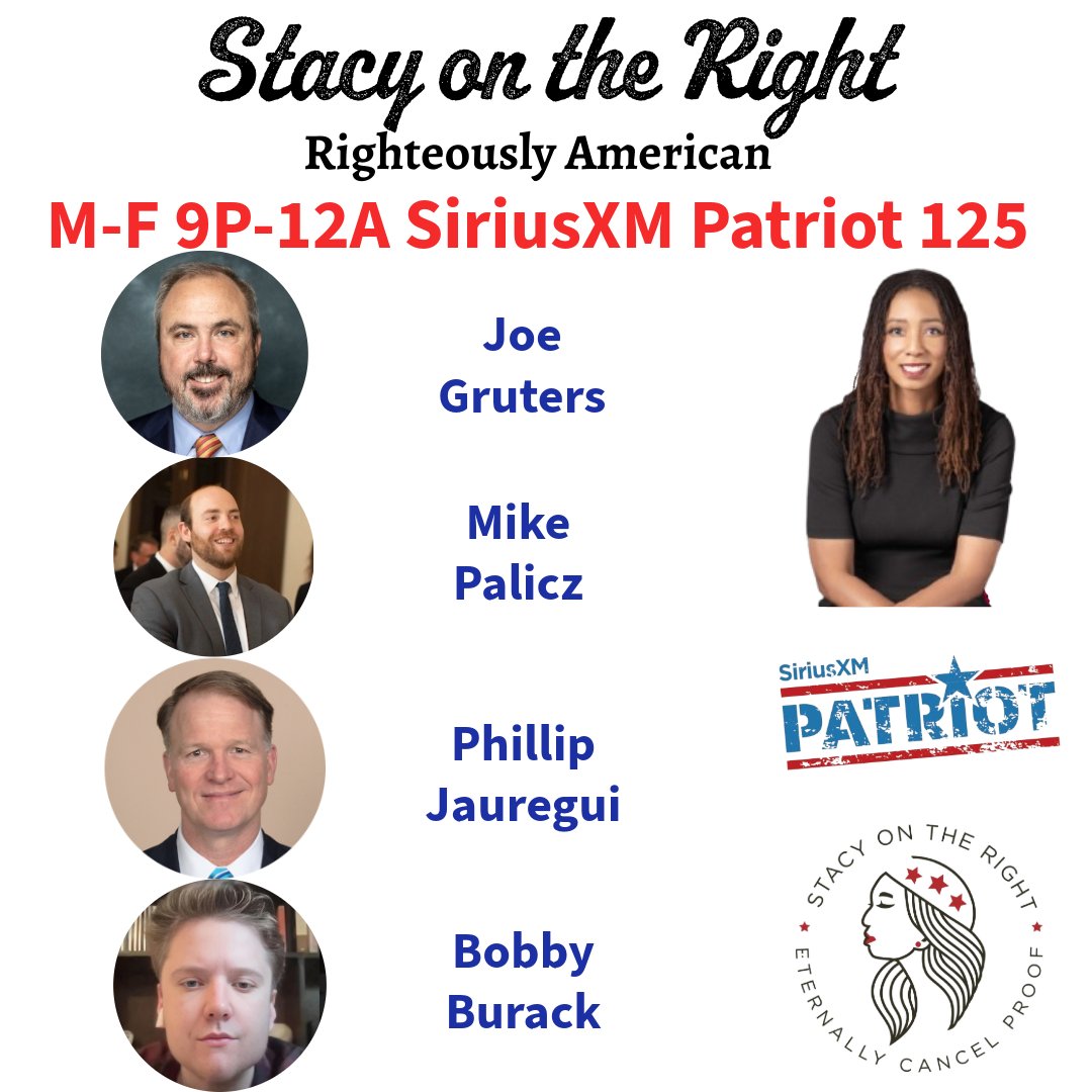 Tonight On <a href="/StacyOnTheRight/">Stacy Washington</a> 9pm-12am ET Wed 12/3

9:20pm <a href="/JoeGruters/">Joe Gruters</a> 

9:40pm <a href="/Mike_Palicz/">Mike Palicz</a>

10:00pm <a href="/AFAAction/">AFA Action</a>

11:00pm <a href="/burackbobby_/">Bobby Burack</a> 

Tonight's Opening Verse: Psalm 96:1-3
Call In Now: 866-957-2874
sxm.app.link/Patriot sxm.app.link/StacyOnTheRight
#SOTR #RighteouslyAmerican