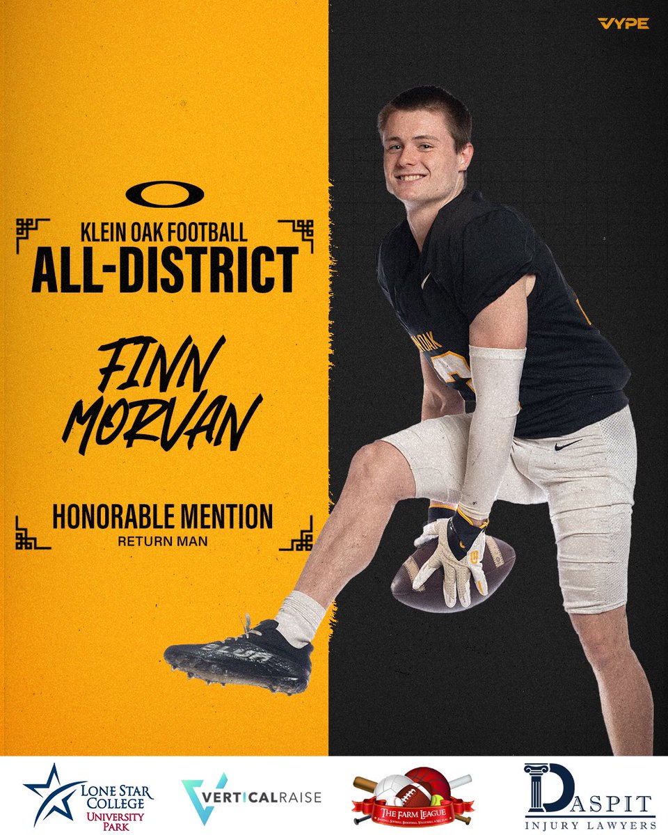 KLEINOAKFB's tweet image. FINNY FIN!

Congrats to @FinnMorvan on receiving Honorable Mention All-District honors!

#OakEm #thecOde