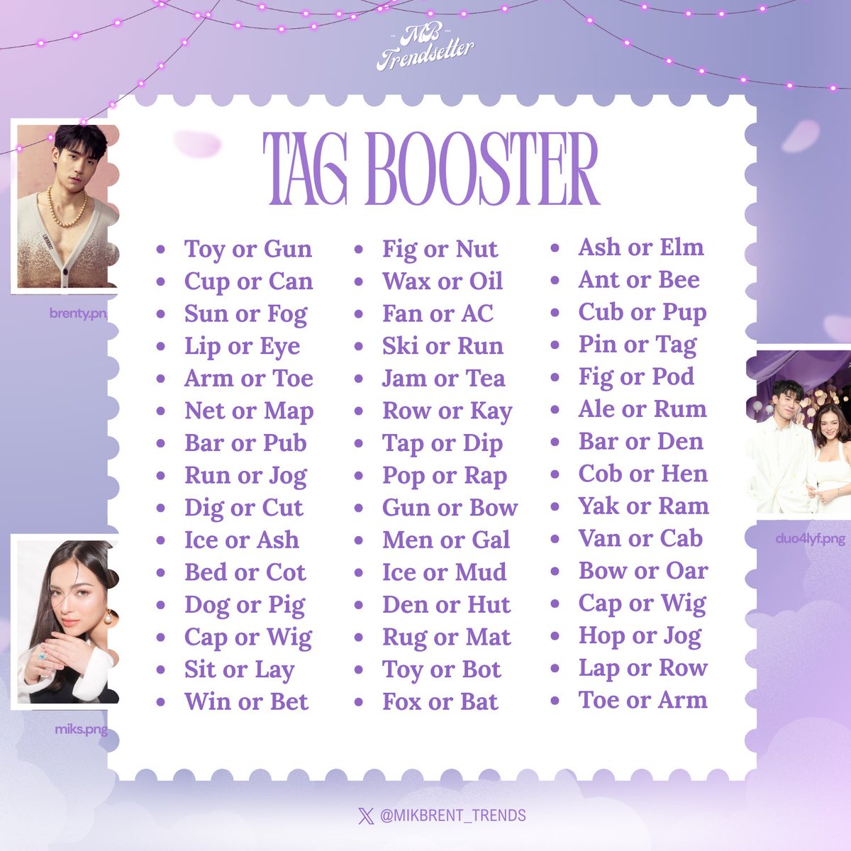 TWO THOUSAND REPLIES CHALLENGE 

Be reminded of the TP rules and include our tagline with pictures. Thank you, MENTies!

• No numbers   
• No emojis
• No all caps  
• At least three words per tweet  
• Engage with big accounts 

MIKBRENT CMM ON KCHAT