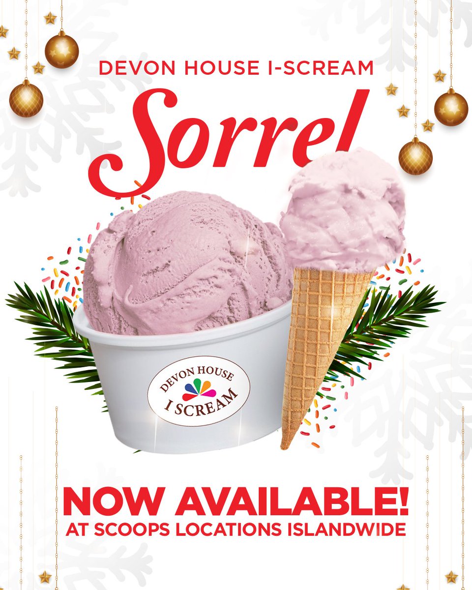 scoopsja's tweet photo. Discover the tangy taste of a true Jamaican Christmas with every bite of our sorrel ice cream. 🍦✨️ 
 Get yours now at our official locations while stocks last.
#ScoopsofJamaica
#DevonHouseIScream
#AuthenticJamaicanIceCream https://t.co/WTEBd8akWW