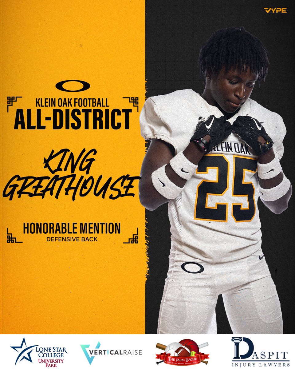 KLEINOAKFB's tweet image. KING👑

Congrats to @showt1me_king on receiving Honorable Mention All-District honors!

#OakEm #thecOde