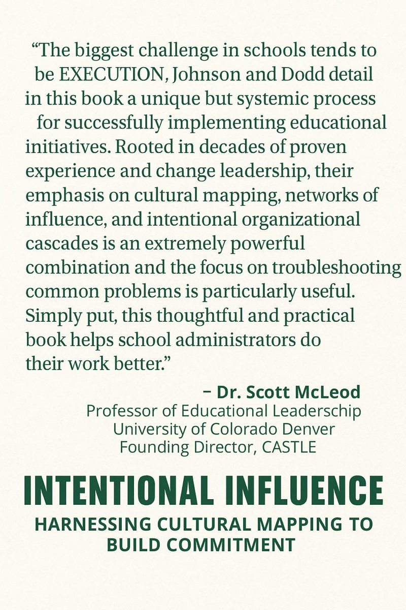 Thank you <a href="/mcleod/">Scott McLeod</a> for the endorsement! Co-authored with <a href="/bobby__dodd/">Bobby Dodd</a> foreword by Phil Warrick Thank you <a href="/casas_jimmy/">Jimmy Casas</a> and <a href="/ConnectEDDBooks/">ConnectEDD</a> for their continued support! #IntentionalInfluence #Leadership #EdLeadership #Culture #WorkplaceCulture #SchoolCulture
Order @Amazon!
