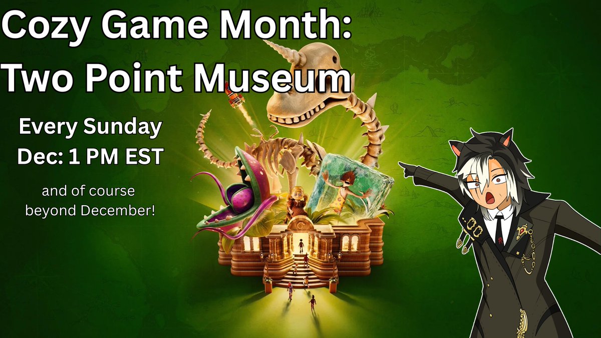 Raumentonus's tweet image. I like the idea of Cozy December so starting December 7th and every Sunday I will be doing a cozy game!

I recently got myself Two Point Museum because of all the good things I heard about it so this Sunday we start opening and designing museums! :)