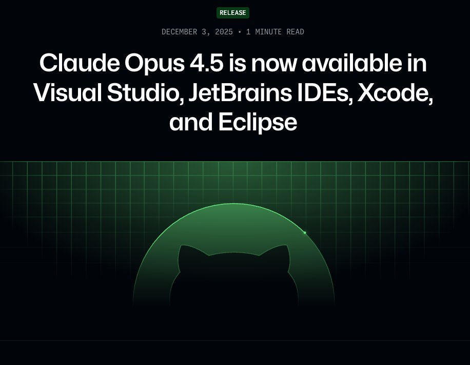 jialuogan's tweet image. ✅ Claude Opus 4.5 is now available!
Use it today in Xcode, and more IDEs — no upgrade needed.
Experience smarter coding assistance right away!
#GitHubCopilot #ClaudeOpus #AIForDev
Learn more: github.blog/changelog/2025…