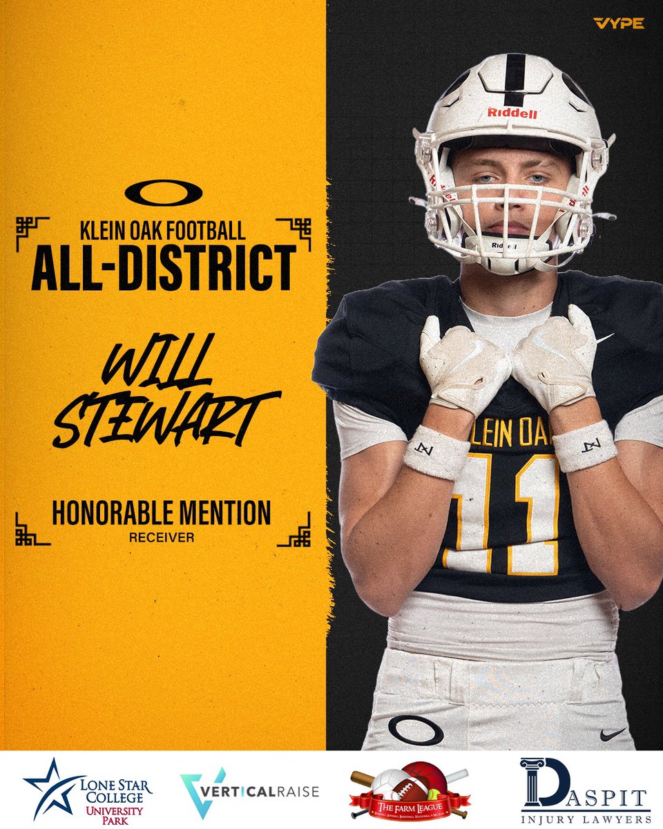 KLEINOAKFB's tweet image. STICKS 1️⃣1️⃣

Congrats to Will Stewart on receiving Honorable Mention All-District honors!

#OakEm #thecOde