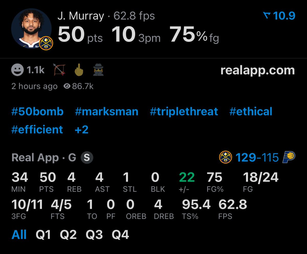 LegionHoops's tweet photo. JAMAL MURRAY TONIGHT:

50 POINTS
10 THREES
4 REBOUNDS 
4 ASSISTS

HIM. (via @realapp) https://t.co/ZhxDzHNVXr