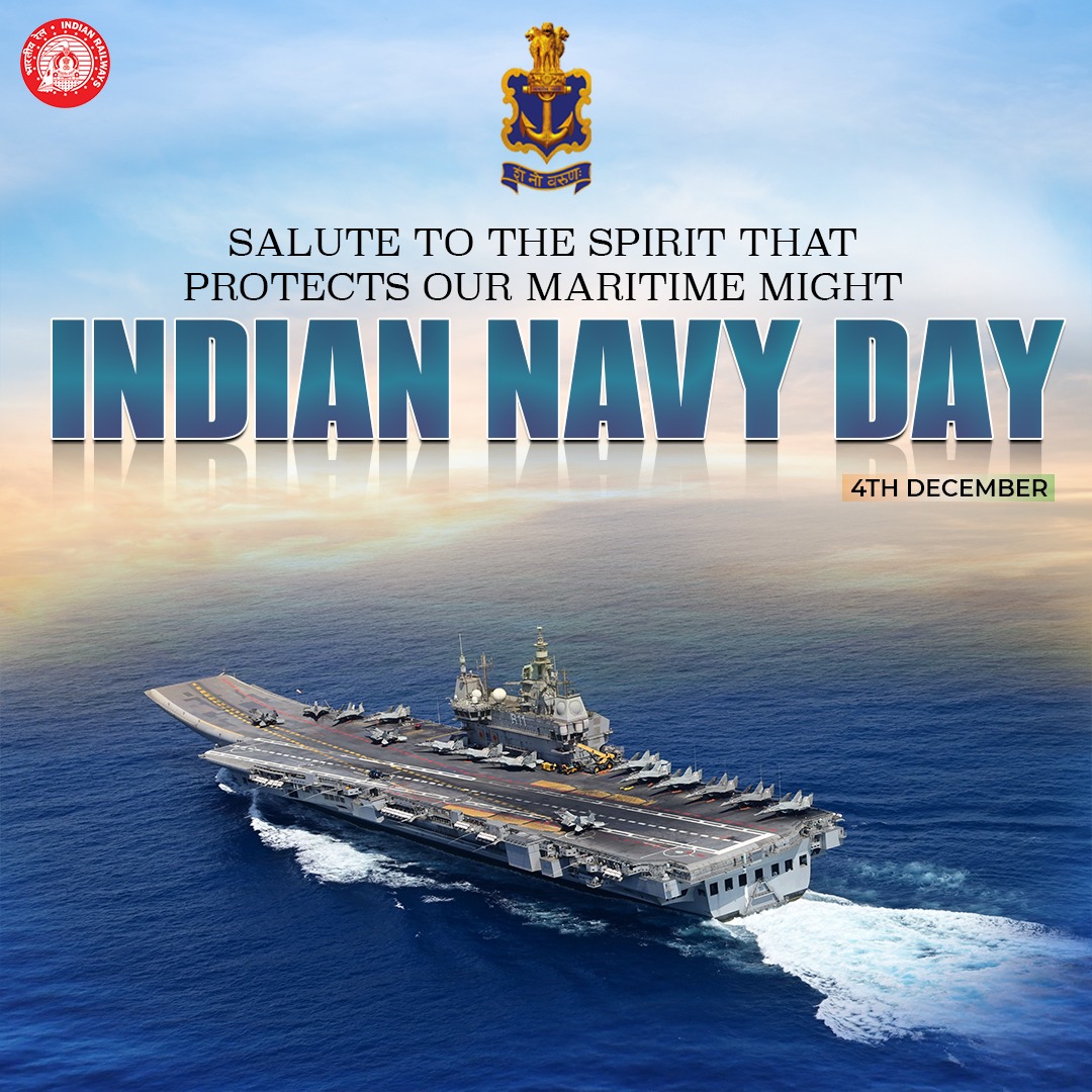 RailMinIndia's tweet image. On Indian #NavyDay, Indian Railways honours the Indian Navy for its heroic service, tireless vigilance and steadfast dedication in securing our maritime frontiers and upholding national pride.