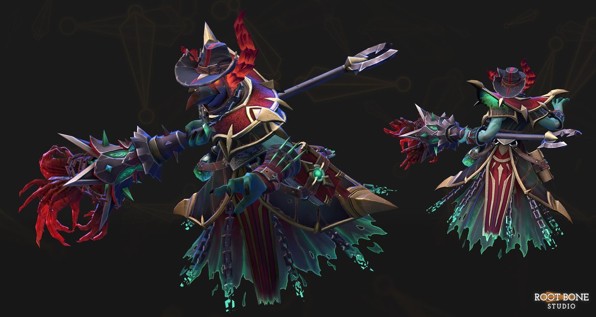 Root_Bone's tweet image. Final in-engine, wireframe and ingame views of Gaoler of Restless Souls — our new Grimstroke set for Dota 2.

3D modeling, sculpting, and texturing by our team at @Root_Bone 
Concept by @NightcNora 

See the full project and additional views on our ArtStation.  

#GameArt #3DArt…