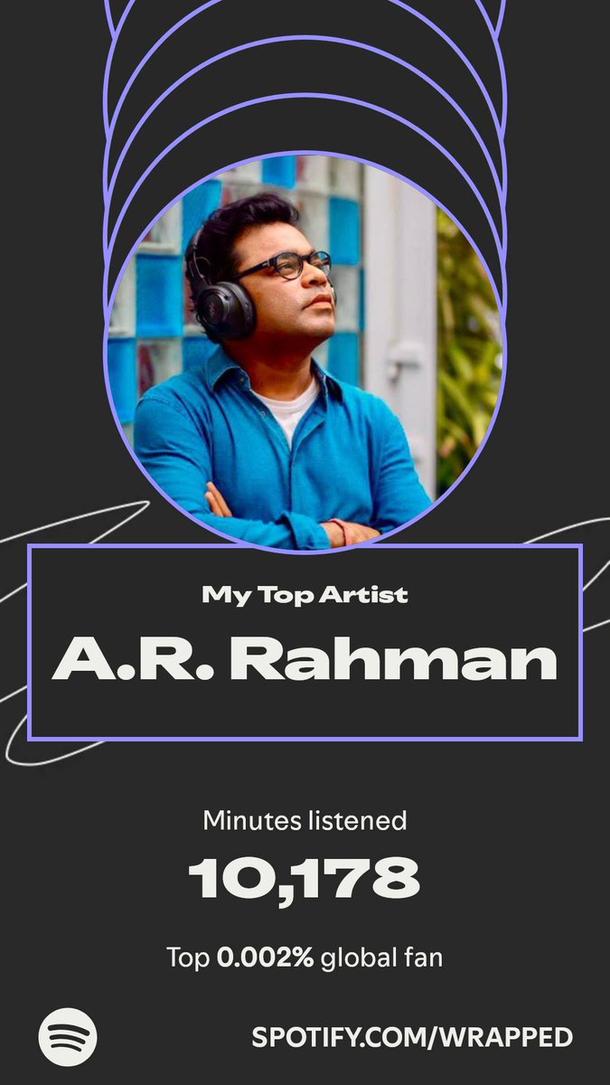 KinsTony3's tweet photo. Again @arrahman topped my year. Here’s how I listened in my #SpotifyWrapped. 
https://t.co/UhHpoupzc3 https://t.co/o0zBVnZa14