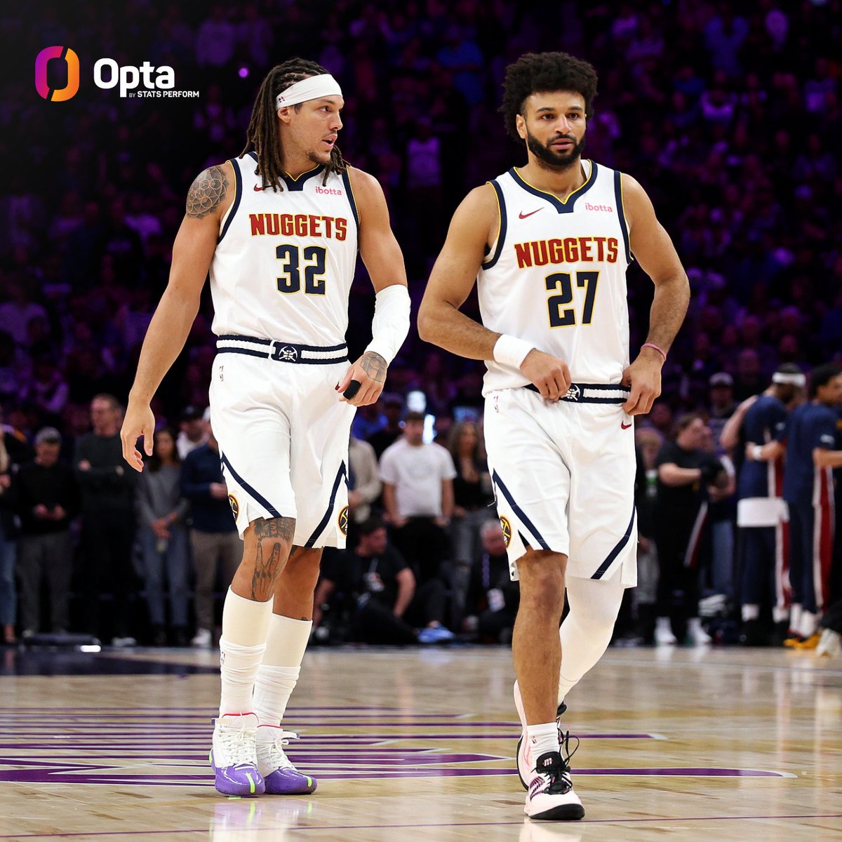 Only twice in NBA history has a player scored 50+ points and made 10+ threes on 90% three-point shooting in a game.

Both were by <a href="/nuggets/">Denver Nuggets</a> players this season (Aaron Gordon on October 23, Jamal Murray tonight).