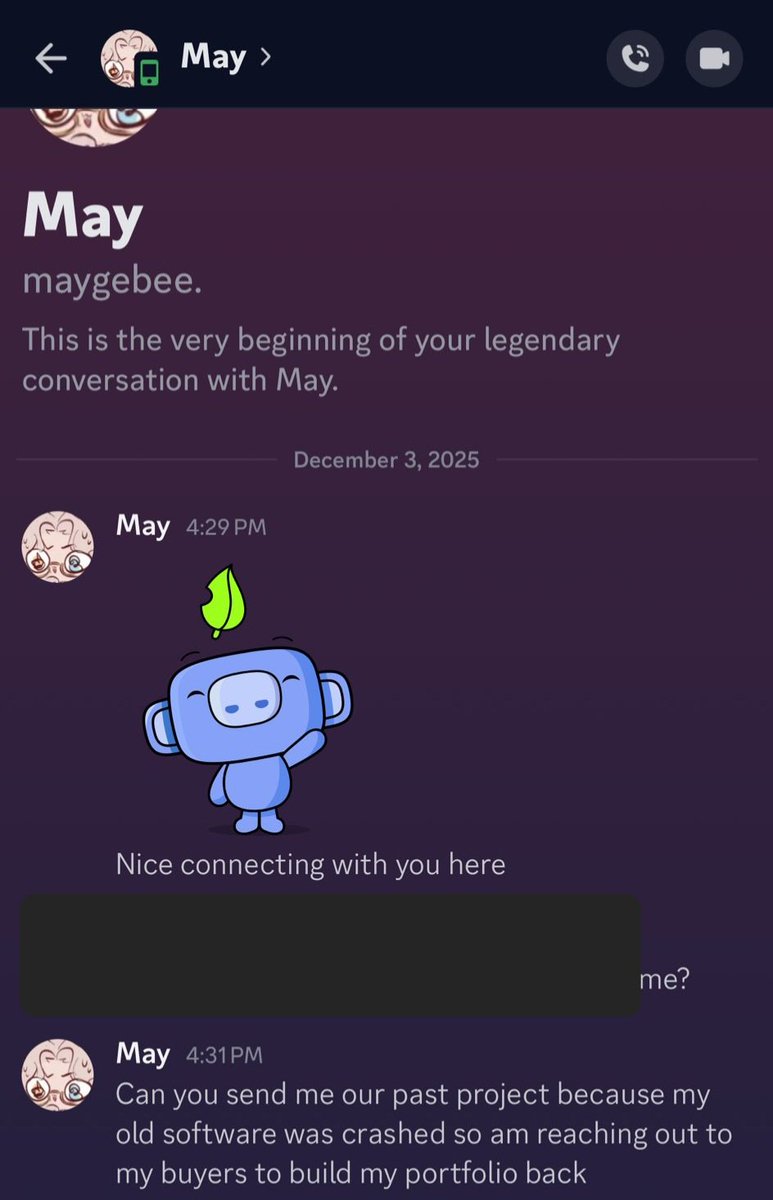 maygebee's tweet image. PSA warning!

There is a scmmer impersonating me asking for past projects, this is not me! Please do report and block them 🥺🙏🏻

I only have one personal discord and would never reach out to anyone like this (I have anxiety lmao)

Please do not click any links if given!