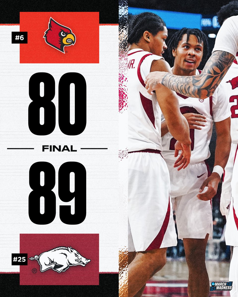 NO. 25 ARKANSAS TAKES DOWN NO. 6 LOUISVILLE 🐗

The Razorbacks defend home court and end the Cardinals unbeaten run 👏