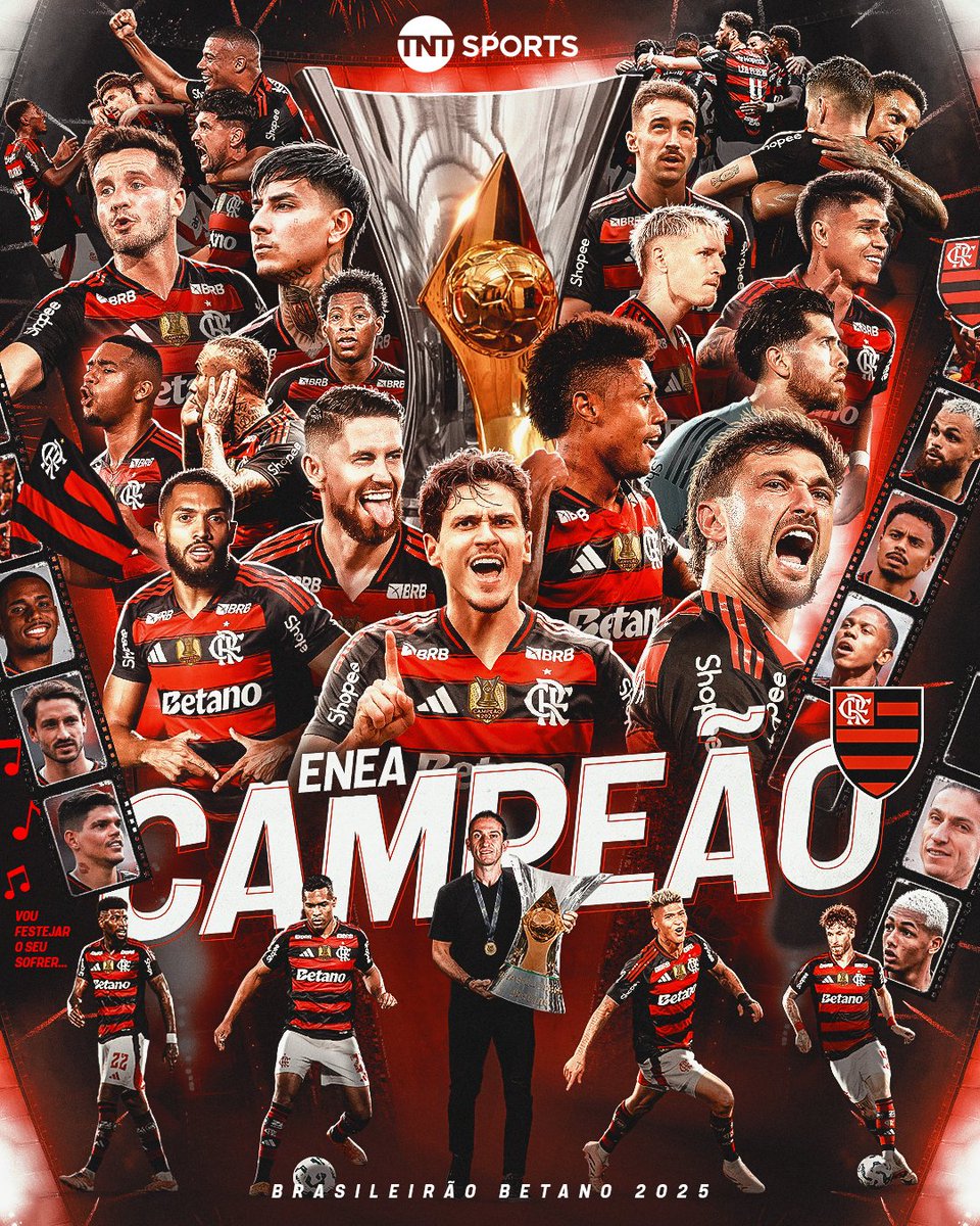 TNTSportsCL's tweet image. 🤩🏆🇨🇱 BICAMPEÓN EN CINCO DÍAS

Erick Pulgar y el Flamengo nuevamente celebraron, esta vez tras conquistar el Brasileirao 2025.

Con una fecha por jugar, el Mengao quedó a cinco puntos del Palmeiras y festejó con todo tras vencer este 3 de diciembre al Ceará por 1-0.

Esta es la…