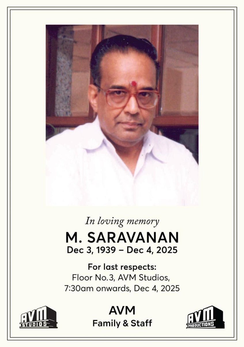 8mm_media's tweet photo. #AVM #AVMSaravanan Om Shanthi 🙏🏽 https://t.co/4Qju9GNPNQ
