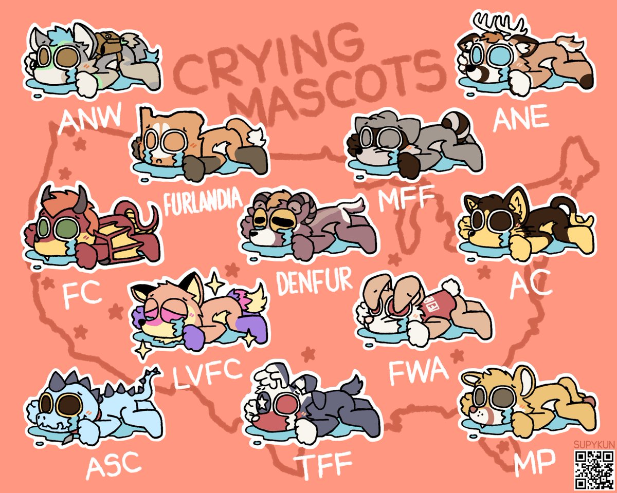 new sticker sheet drop

🔥 weeping furry convention mascots 🔥

#furry #mff