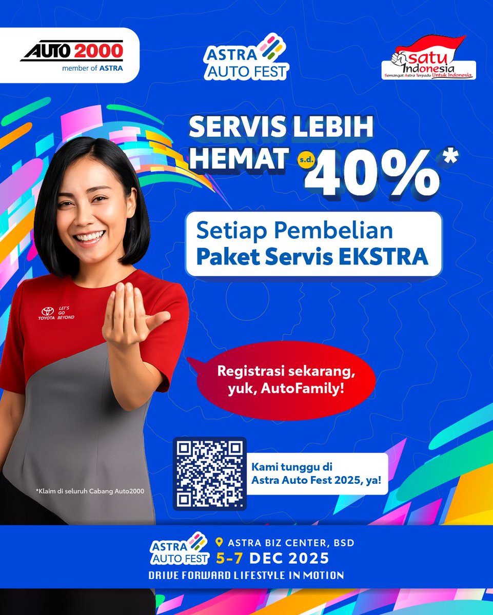 AUTO2000ID_'s tweet photo. AutoFamily, makin banyak untung kalau mampir ke booth Auto2000 di Astra Auto Fest 2025, lho!
Yuk, langsung meluncur ke Astra Auto Fest 2025 dan jangan lewatkan semua keuntungannya, AutoFamily! π
#AUTO2000 #ASTRAAUTOFEST https://t.co/alXNZUUqWv