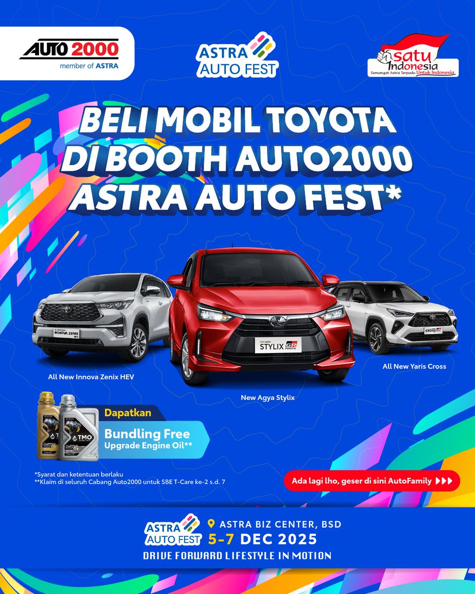 AUTO2000ID_'s tweet photo. AutoFamily, makin banyak untung kalau mampir ke booth Auto2000 di Astra Auto Fest 2025, lho!
Yuk, langsung meluncur ke Astra Auto Fest 2025 dan jangan lewatkan semua keuntungannya, AutoFamily! π
#AUTO2000 #ASTRAAUTOFEST https://t.co/alXNZUUqWv