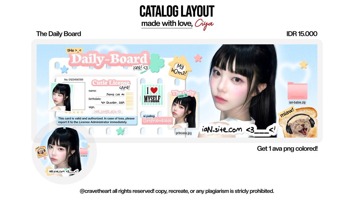 cravetheart's tweet image. help repost ya? makaci! ‹𝟹

aku ada layout ian free retext dari katalog &quot;The Daily Board&quot; nih! jemput yuk di dm :3

#zonauang