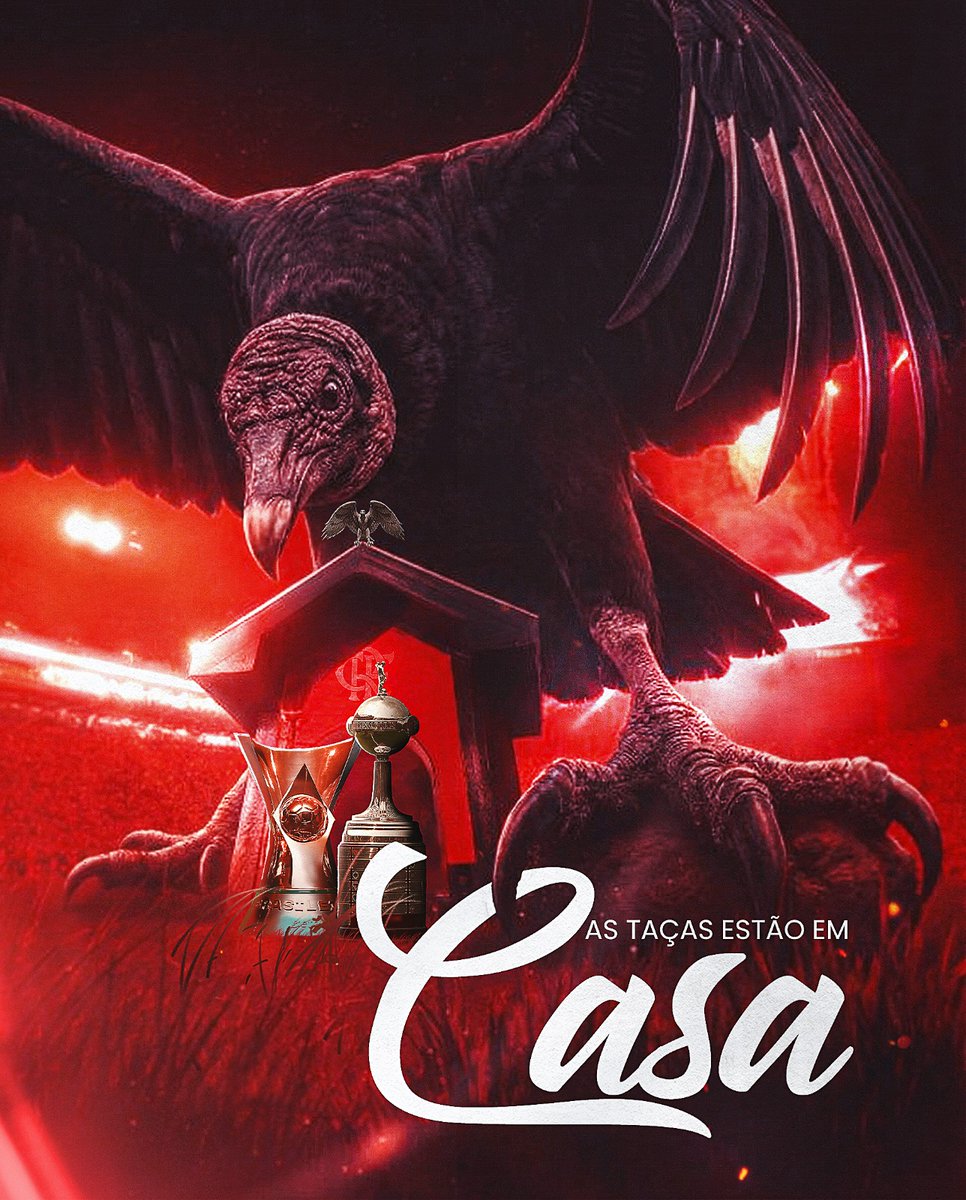 Flamengo's tweet image. &quot;O campeão está aqui. Venha nos pegar!&quot;

PEGAMOS. As taças estão em seu devido lugar. Nossa casa! 🏆🏆

#arteespecial #MaiorCampeãoDoBrasil