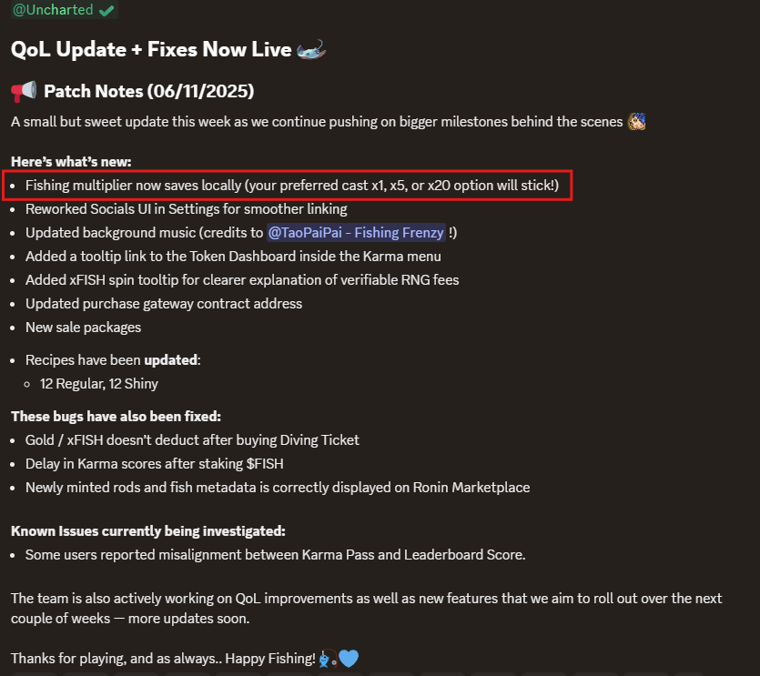 niicogod's tweet photo. Finally we got this, QoL update thank you @FishingFrenzyCo 

Although I just tested it and it's not yet implemented, I'm confident it will be ready tomorrow! @xderek @0xconfucian https://t.co/OnwXN3i7aQ
