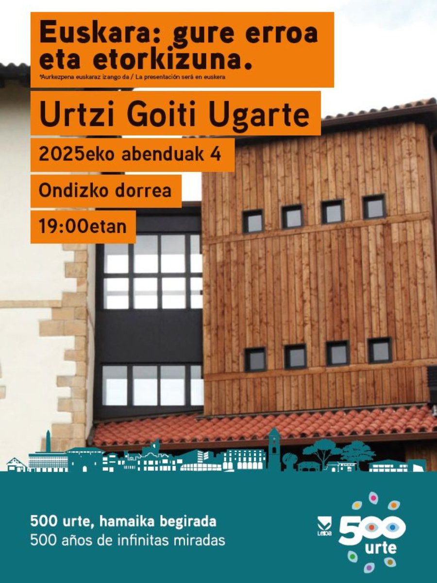 🗣️ 𝐆𝐨𝐠𝐨𝐫𝐚𝐭𝐮: 𝐡𝐢𝐭𝐳𝐚𝐥𝐝𝐢𝐚, 𝐆𝐀𝐔𝐑❗Urtzi Goitigaz, 19:00etan, Ondizko dorrean. 𝐄𝐮𝐬𝐤𝐚𝐫𝐚, 𝐠𝐮𝐫𝐞 𝐞𝐫𝐫𝐨𝐚 𝐞𝐭𝐚 𝐞𝐭𝐨𝐫𝐤𝐢𝐳𝐮𝐧𝐚. 𝐋𝐞𝐢𝐨𝐚: 𝟓👁️👁️ 𝐮𝐫𝐭𝐞, 1️⃣1️⃣ 𝐛𝐞𝐠𝐢𝐫𝐚𝐝𝐚. 𝟓𝟎𝟎 𝐚𝐧̃𝐨𝐬 𝐝𝐞 ∞ 𝐦𝐢𝐫𝐚𝐝𝐚𝐬 ✅ #LeioaGurea #Leioa500