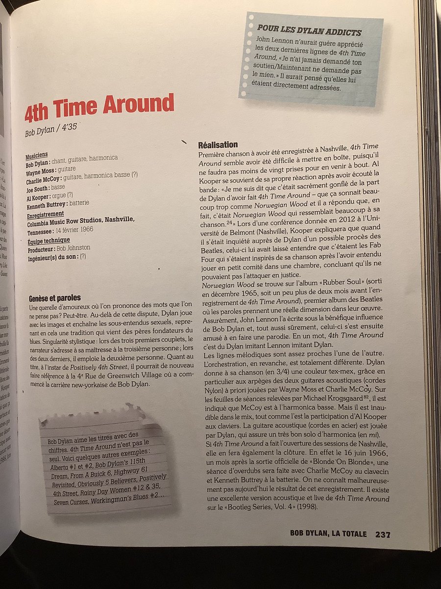 Et pour tout ceux qui ne connaissent pas bien cette chanson de Bob Dylan, un extrait de ce livre indispensable à tous les amateurs  de Dylan, comme tous les livres de cette série d’ailleurs.

LA TOTALE par Ph Margotin et J-M Guesdon, livre publié aux éditions Chêne.