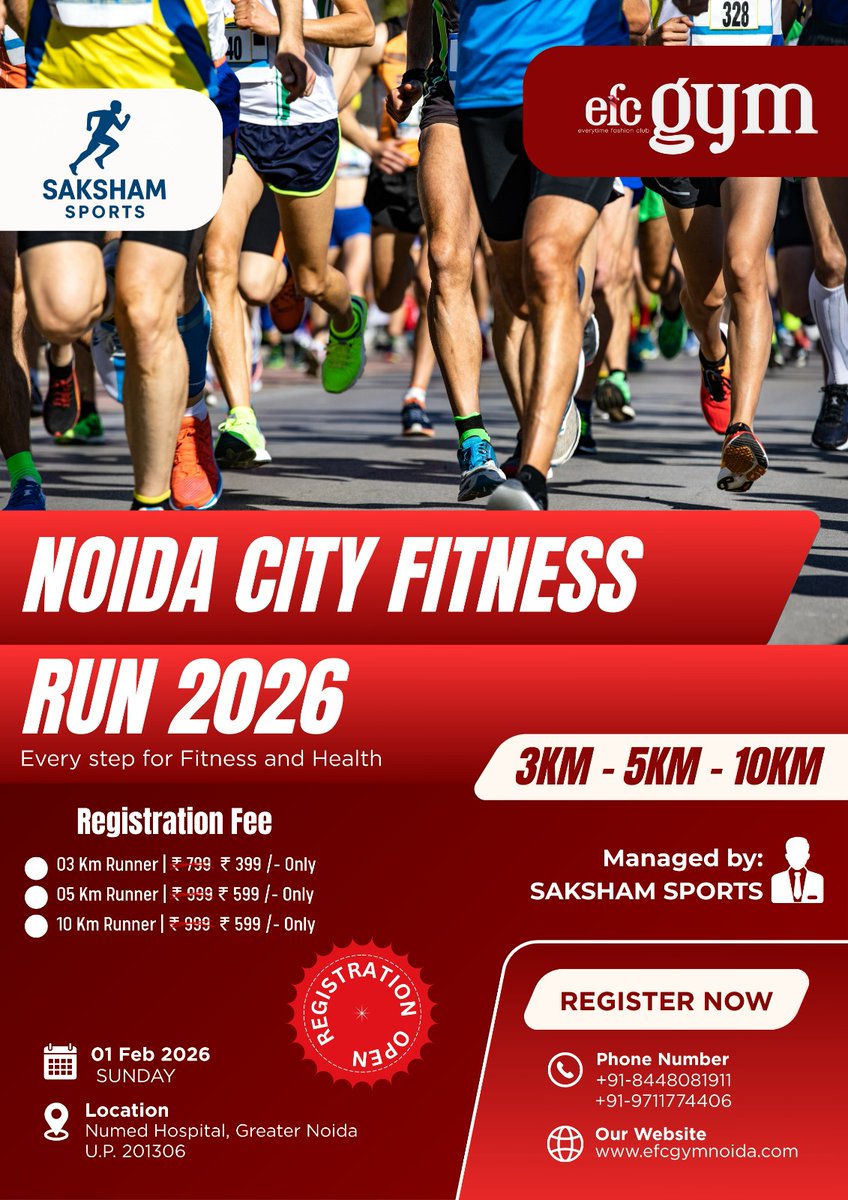 official_efc1's tweet photo. 🏃‍♂️💥 Noida, Are You Ready to Run Strong?

✨ EFC Gym — Where determination becomes your lifestyle.

📍 Visit us: La Galleria Commercial Complex, Greater Noida West, Near 1 Murti Chowk, U.P.
🌐 Visit our Website: https://t.co/7JiNS3l9jy

#NoidaCityRun2026 #EFCGym #RunForFitness https://t.co/EbHGzE00Lk