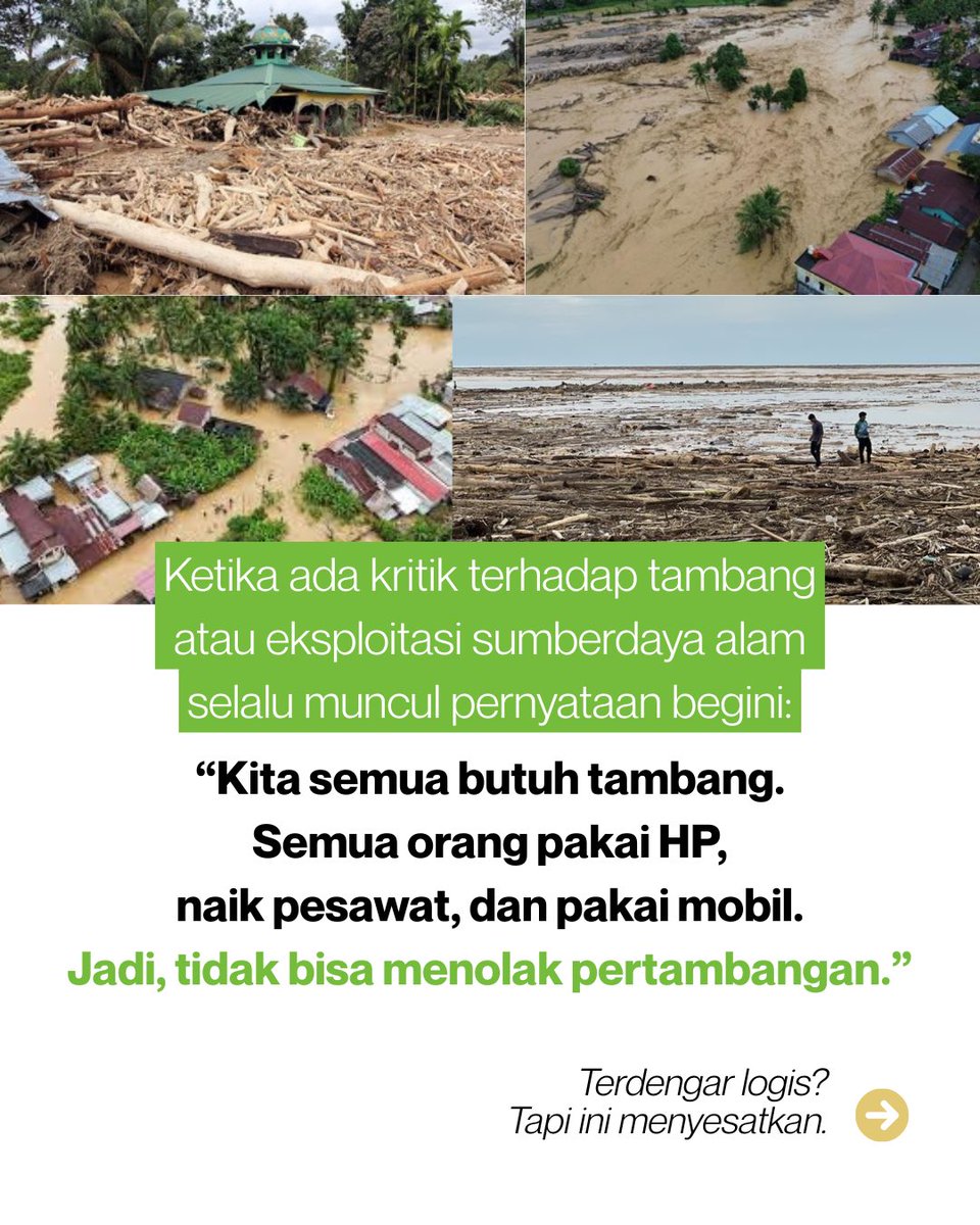 Ketika ada kritik terhadap tambang atau eksploitasi sumberdaya alam selalu muncul pernyataan begini: “Kita semua butuh tambang. Semua orang pakai HP, naik pesawat, dan pakai mobil.
Jadi, tidak bisa menolak pertambangan.

Terdengar logis?
Tapi ini menyesatkan.

Ia menyederhanakan