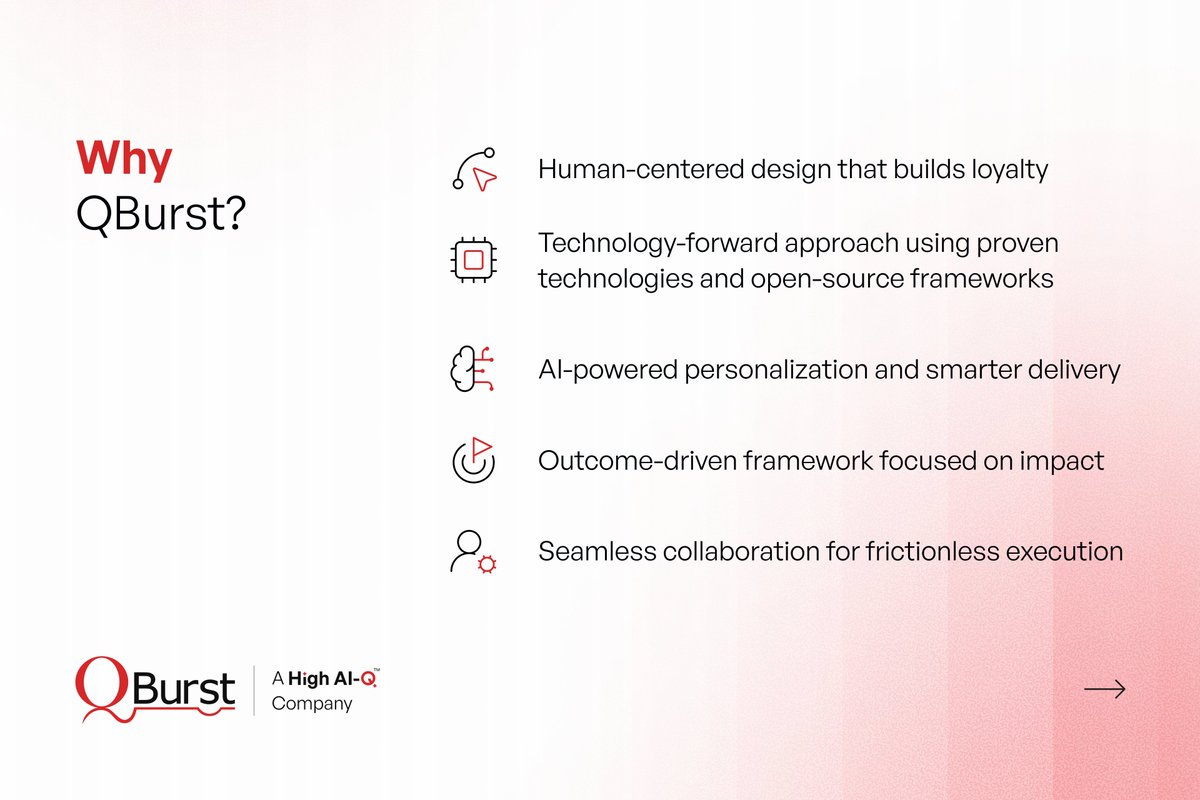QBurst's tweet image. Every interaction matters. Customers expect journeys that feel personal, effortless, and worth returning to. With QBurst, you get design rooted in user empathy, AI-powered personalization, and technology that scales. Learn more: bit.ly/476eTZ5